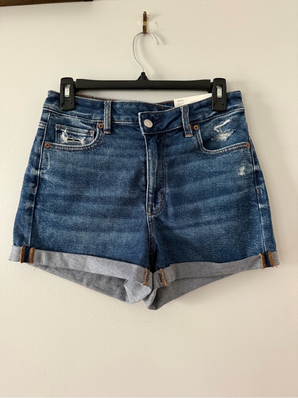 American Eagle Outfitters Dark Blue Distressed Cuffed Denim Shorts NWT